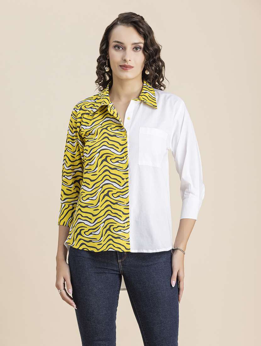 yellow & white printed regular shirt