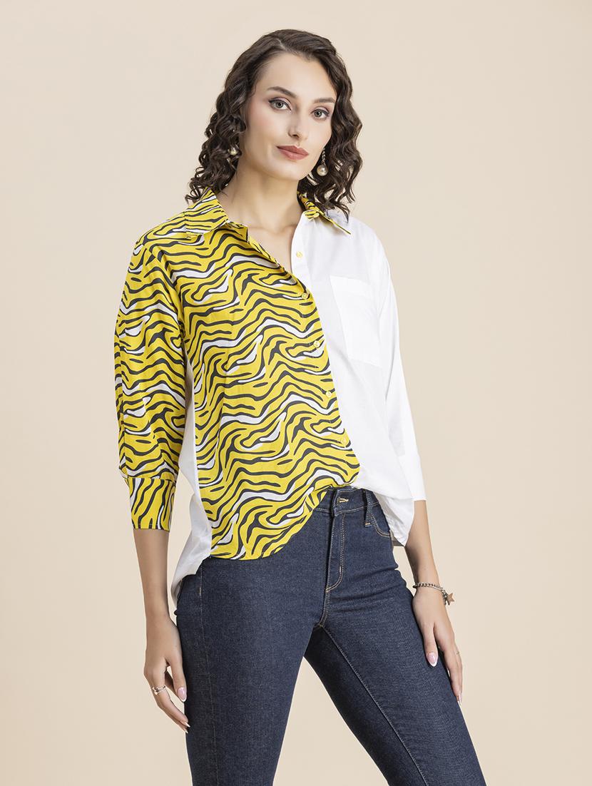 yellow & white printed regular shirt - 20325781 - Standard Image - 2