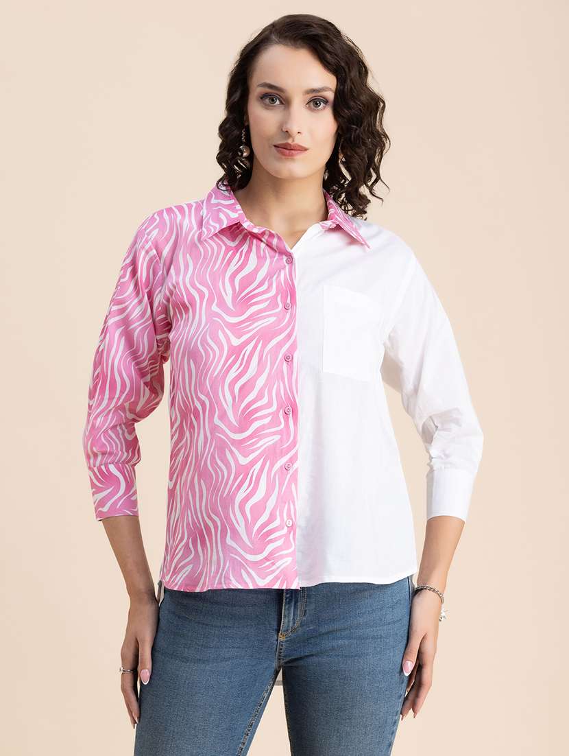pink & white printed regular shirt