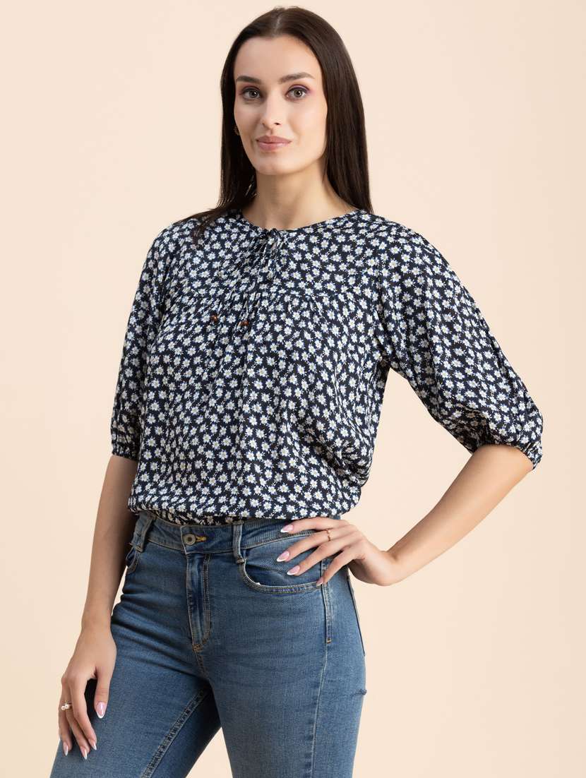 black floral regular top - 20325783 -  Standard Image - 2
