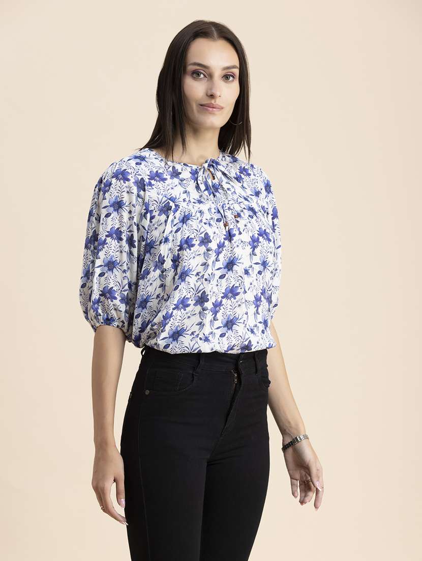 white floral regular tunic - 20325785 -  Standard Image - 2