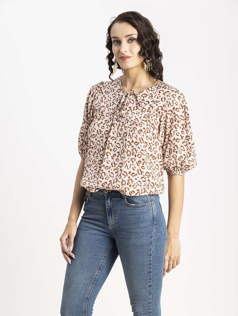 beige animal print a-line top - 20325786 -  Standard Image - 2