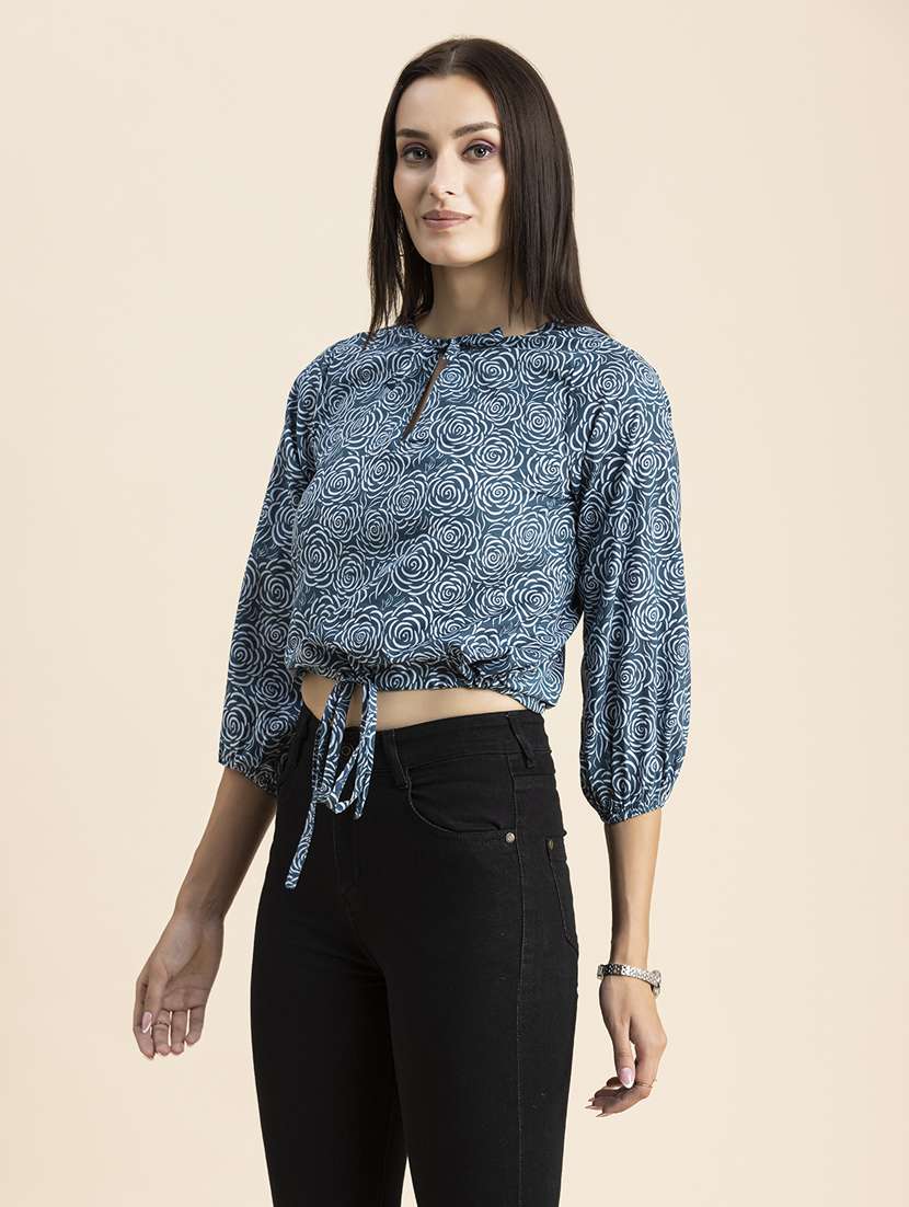 blue cotton blouson top - 20325789 - Standard Image - 2