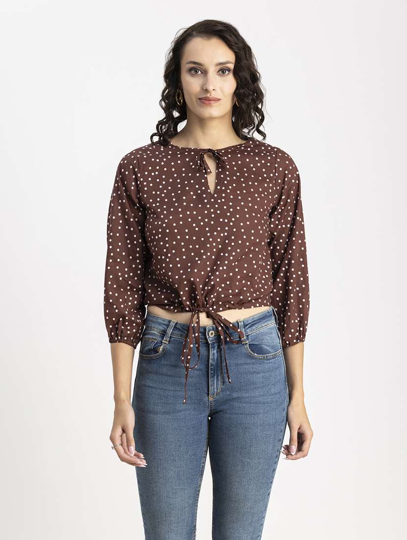 brown cotton blouson top
