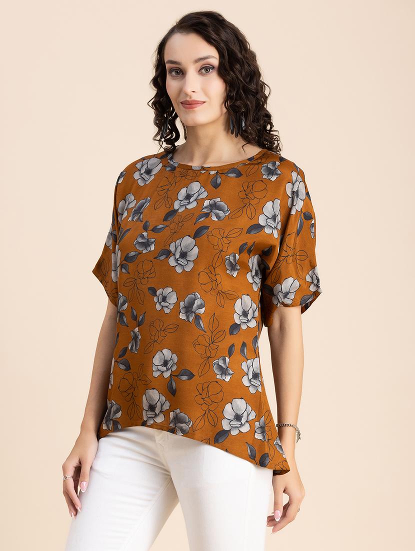 orange floral high-low top - 20325798 - Standard Image - 2