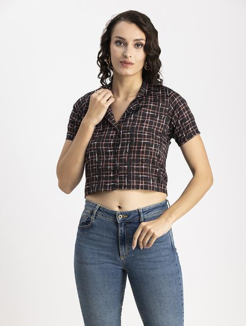black checks print crop top - 20325803 - Standard Image - 0