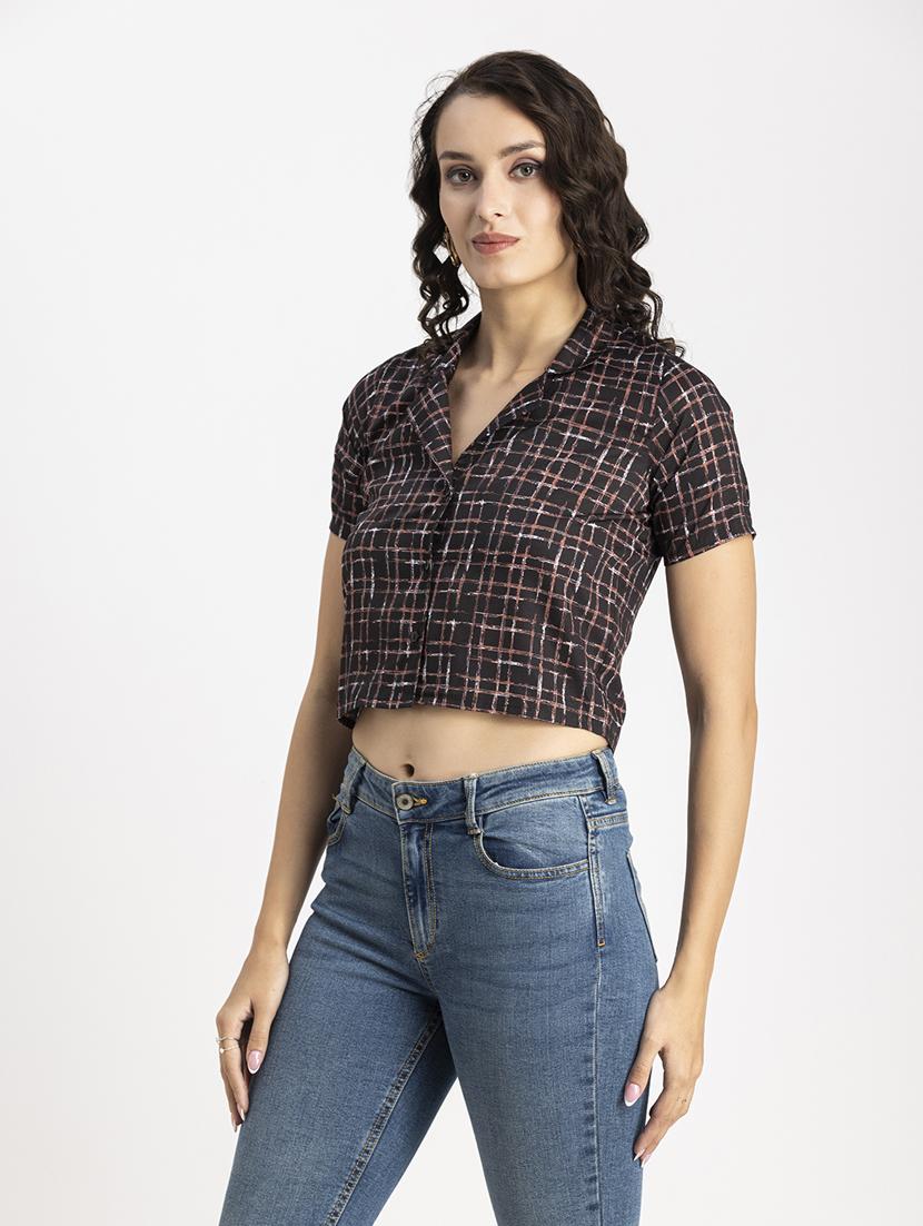 black checks print crop top - 20325803 - Standard Image - 2