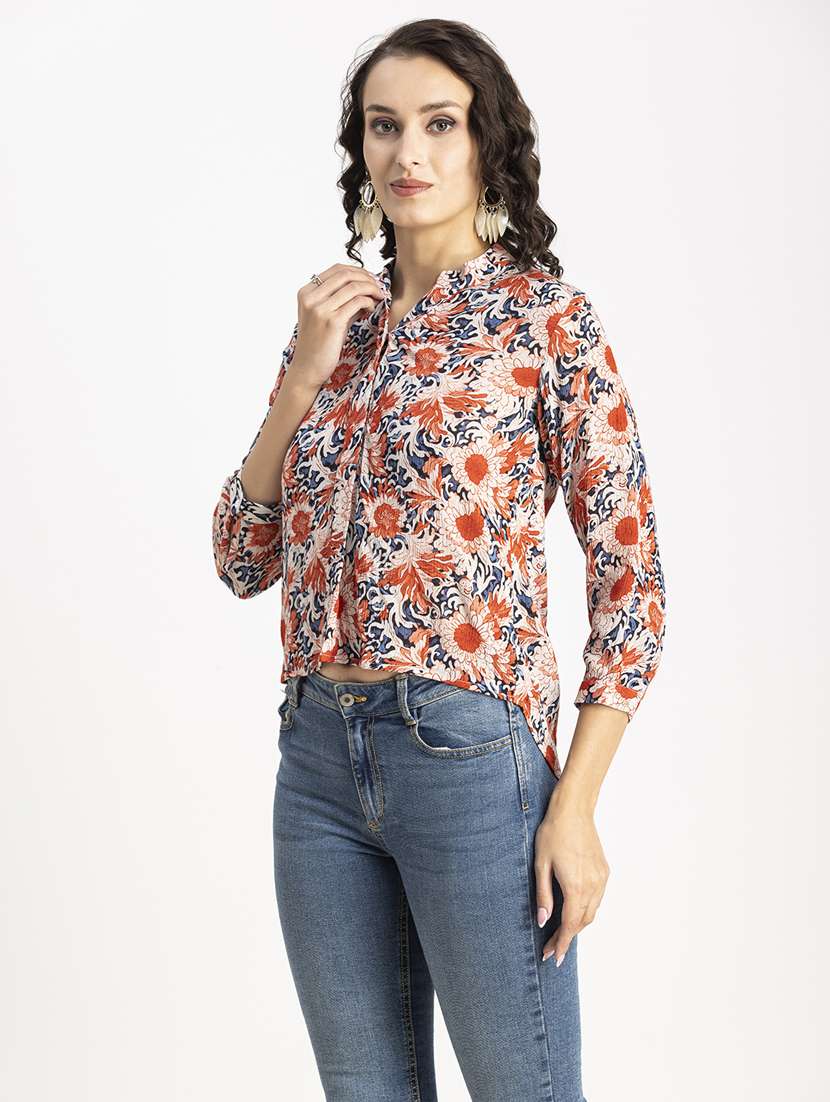 red floral printed high-low top - 20325812 -  Standard Image - 2