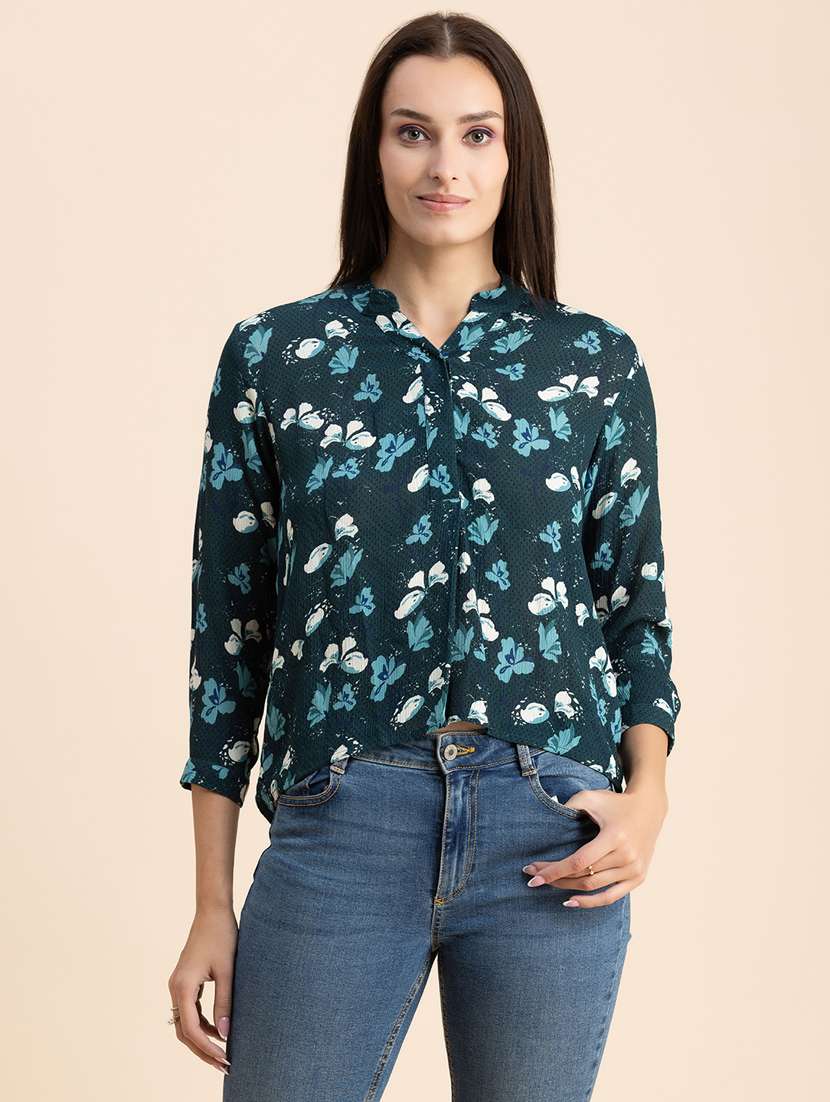 teal floral print high low top