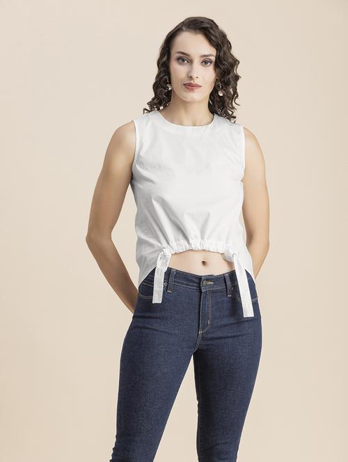 white solid sleeveless crop top - 20325817 -  Standard Image - 0