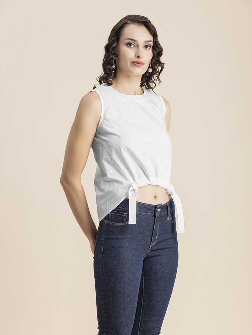 white solid sleeveless crop top - 20325817 - Standard Image - 2