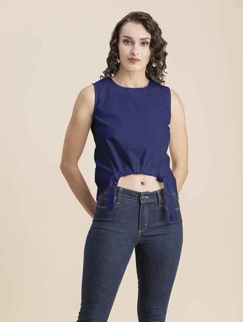 navy blue solid sleeveless crop top - 20325820 - Standard Image - 0