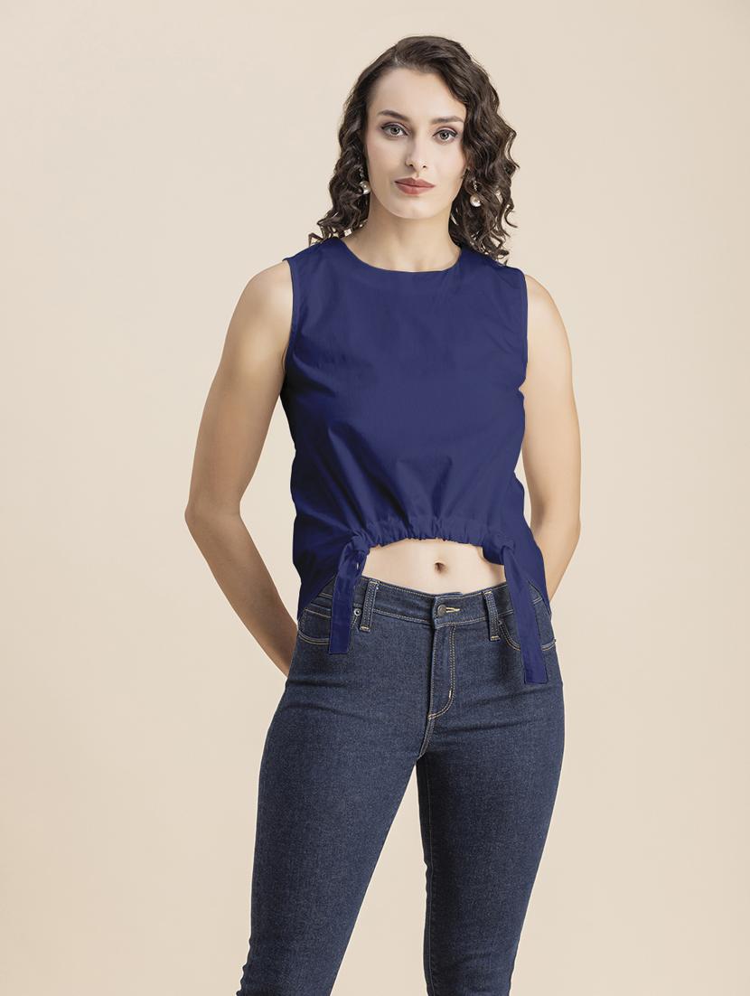 navy blue solid sleeveless crop top - 20325820 - Zoom Image - 0