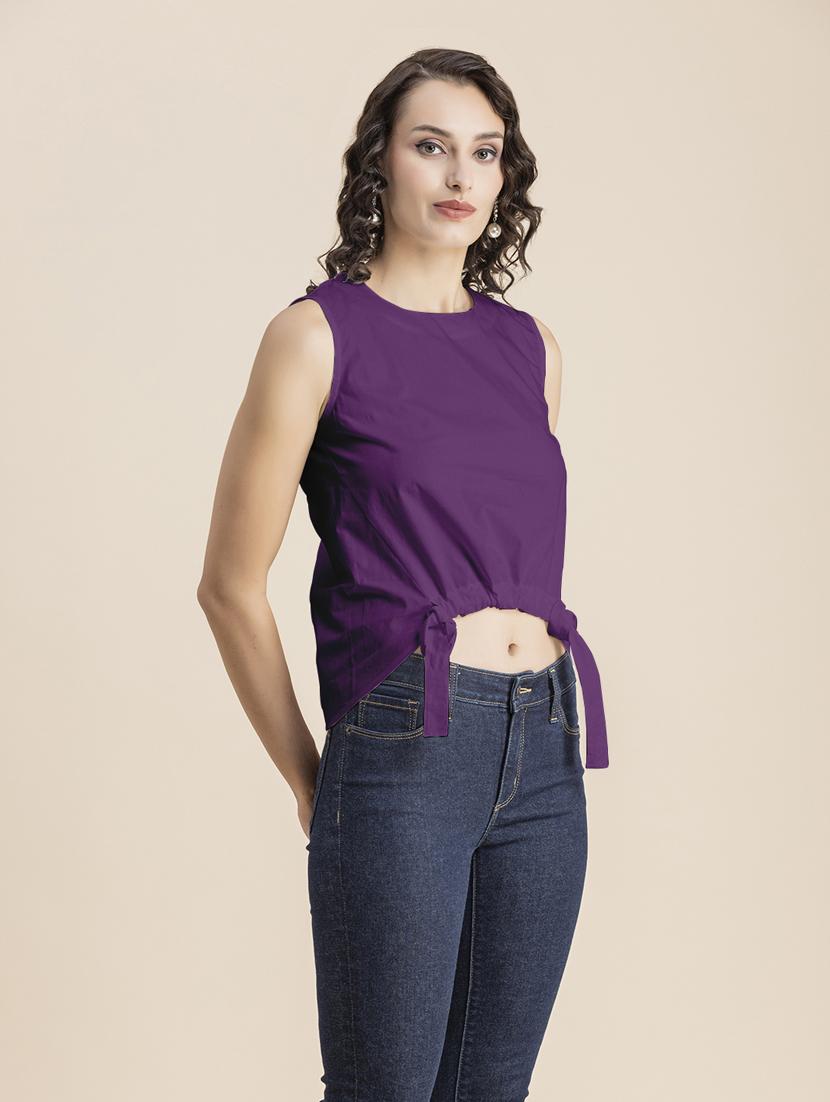 purple solid sleeveless crop top - 20325821 - Standard Image - 2