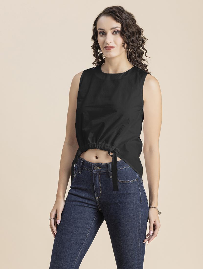 black solid sleeveless crop top - 20325822 - Standard Image - 2