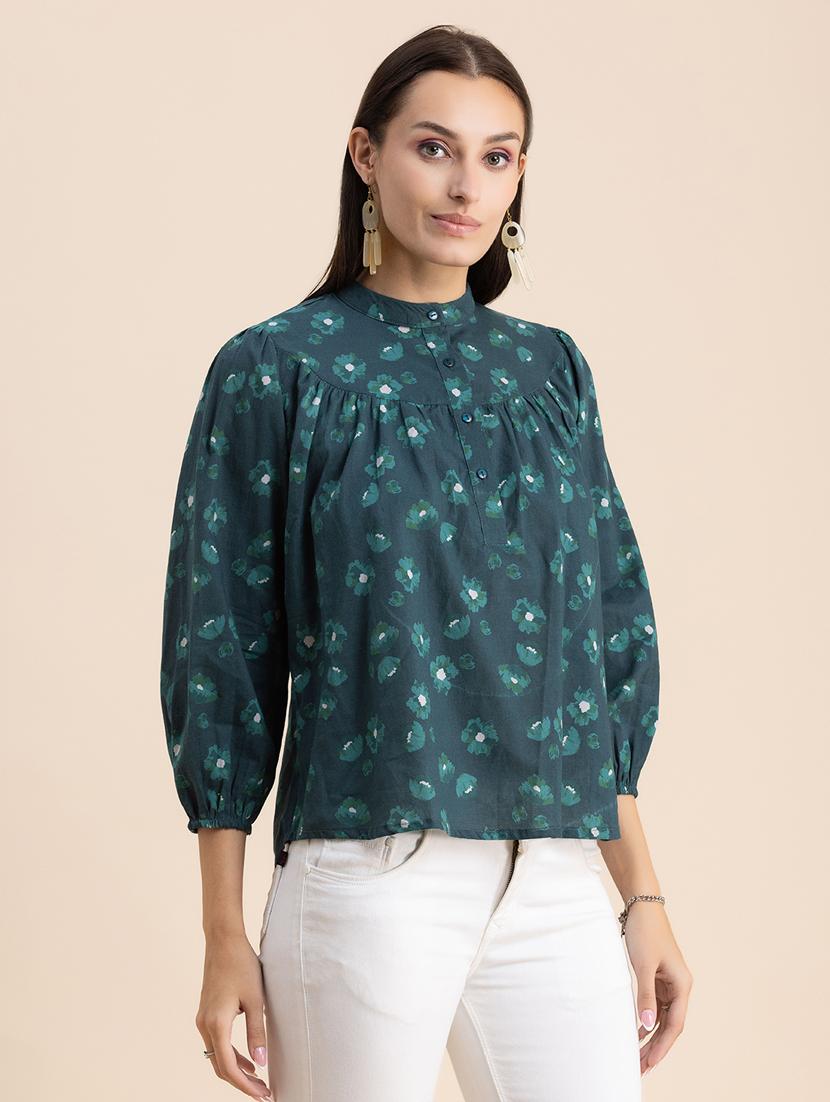 women floral print mandarin neck top - 20325823 - Standard Image - 2
