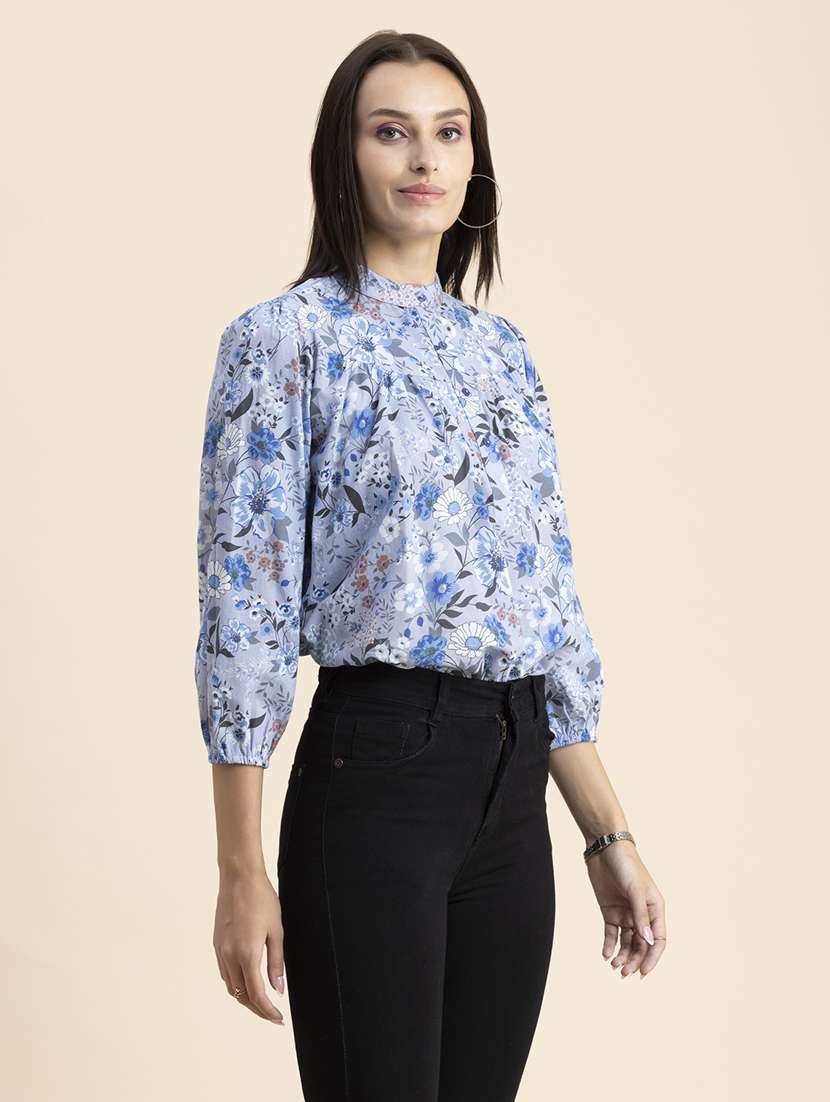 women floral print mandarin neck top - 20325824 - Standard Image - 2