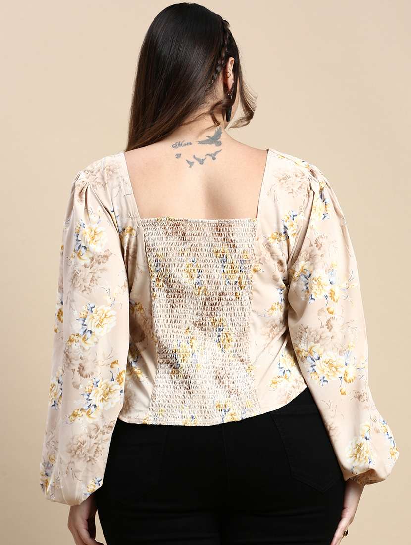 Beige Floral Crop Top - 20325866 -  Standard Image - 2