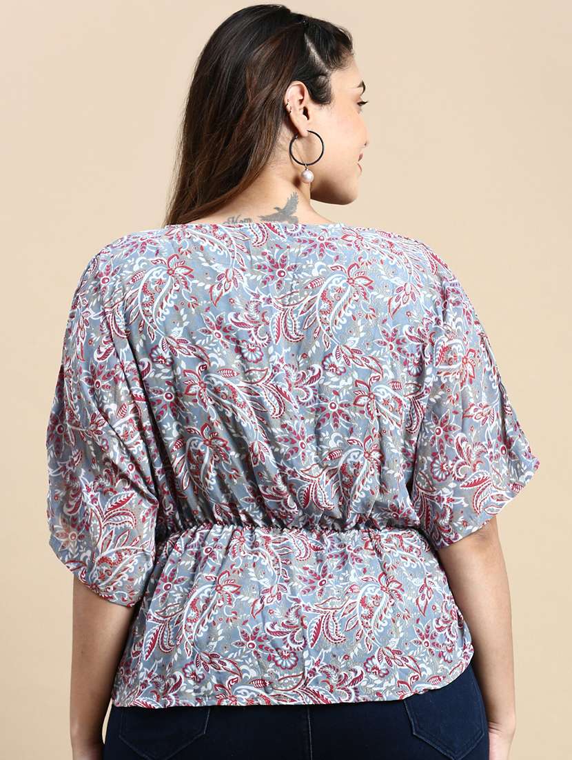 blue floral print plus size top - 20325869 -  Standard Image - 2