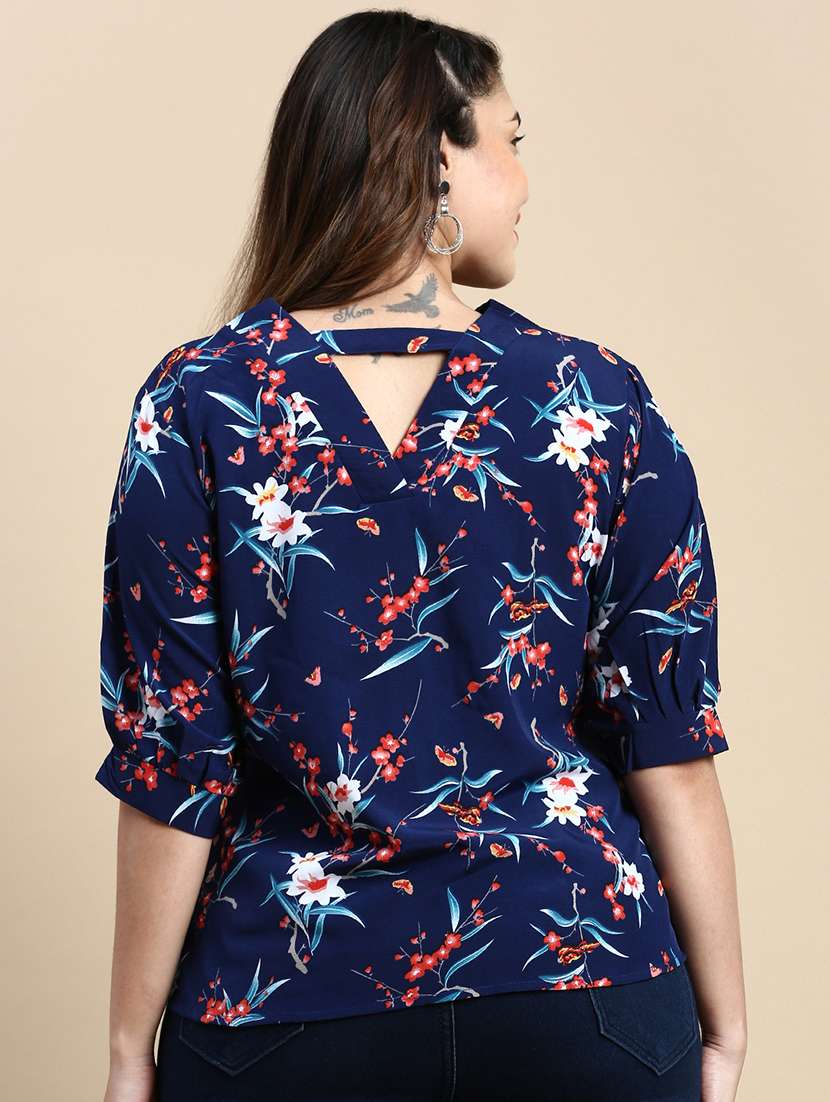 navy blue floral straight top - 20325873 -  Standard Image - 2