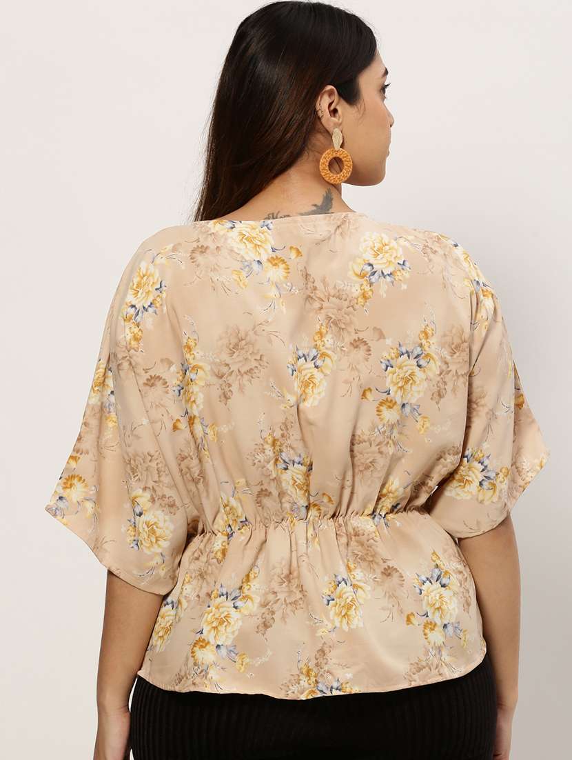 beige floral print plus top - 20325884 -  Standard Image - 2