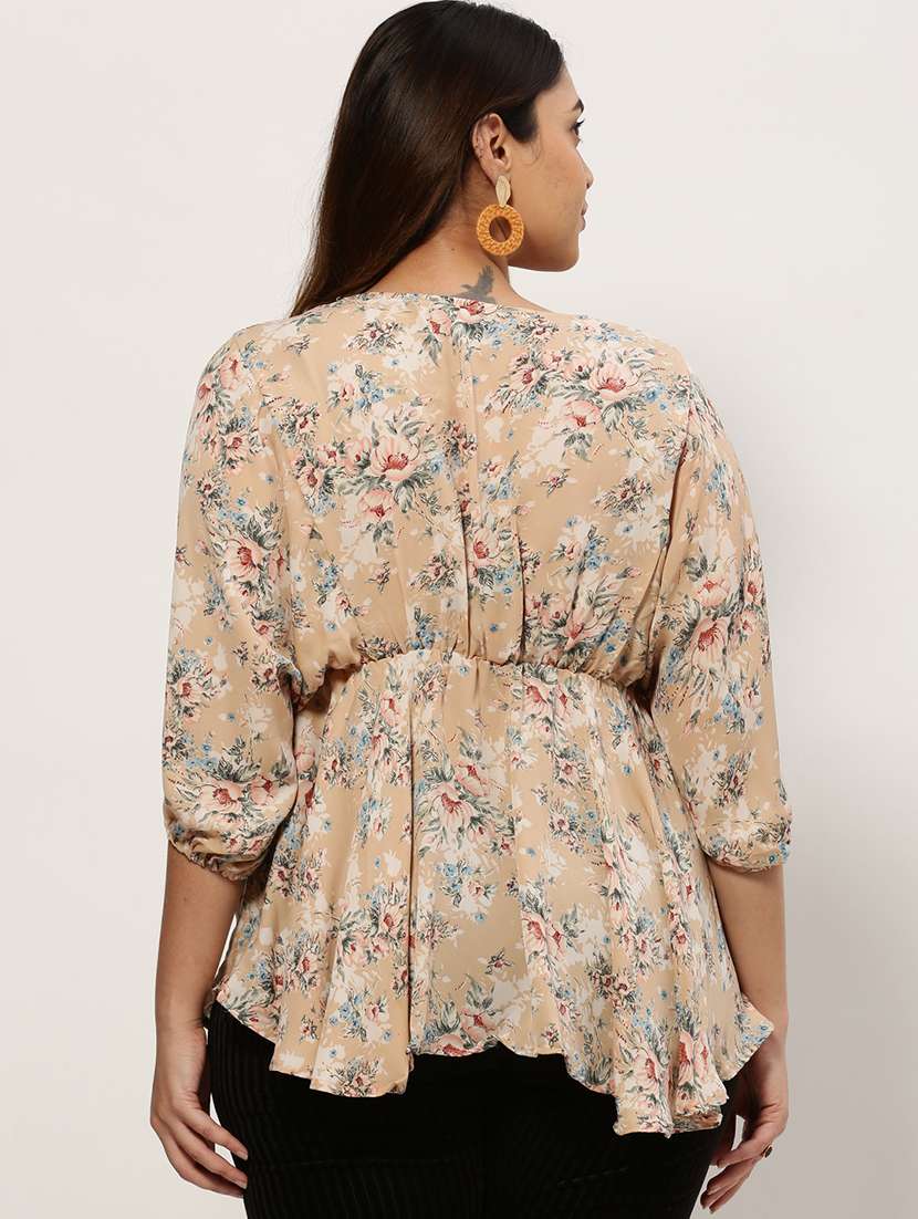 beige floral print peplum top - 20325893 -  Standard Image - 2