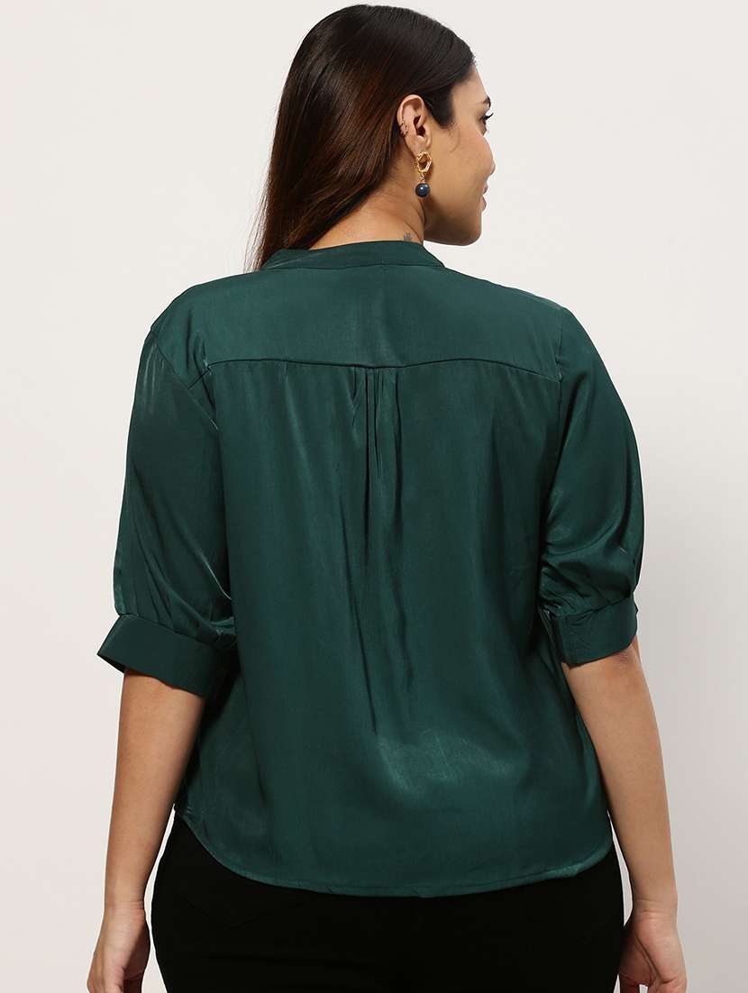 bottle green solid boxy top - 20325895 -  Standard Image - 2