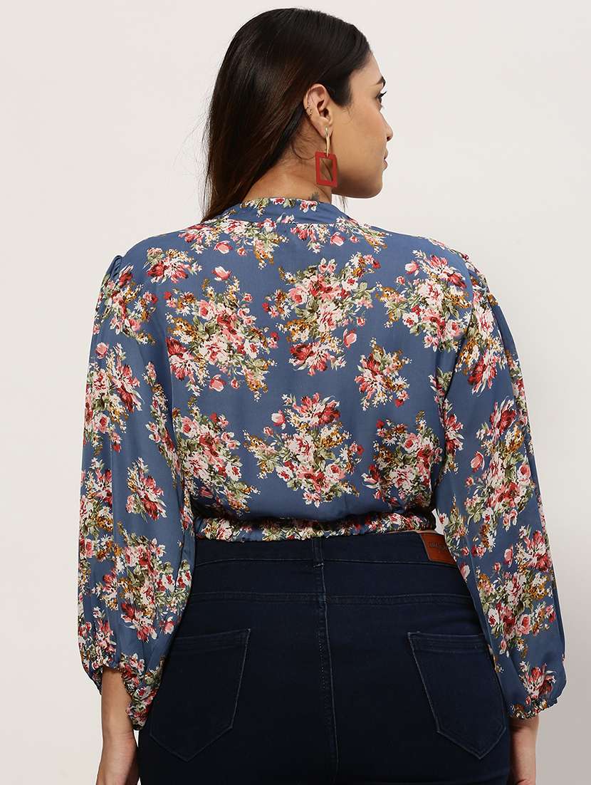 Blue Floral Print Plus Size Top - 20325903 -  Standard Image - 2