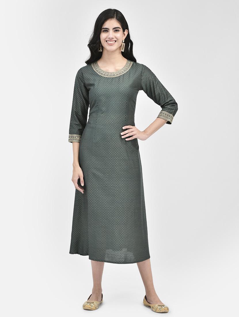 green three quarter sleeve a-line kurta