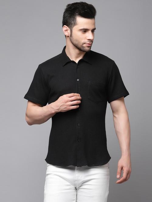 black cotton blend casual shirt - 20326094 -  Standard Image - 0