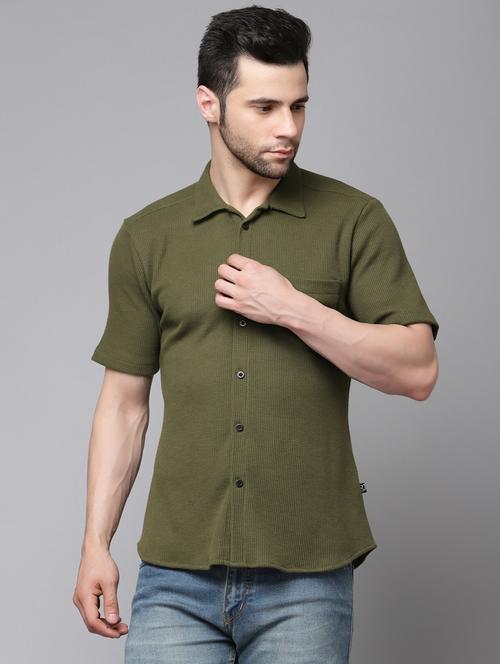 olive cotton blend casual shirt - 20326095 - Standard Image - 0