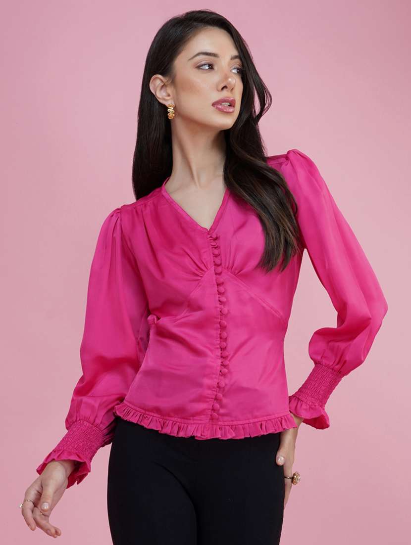 pink solid blouson top