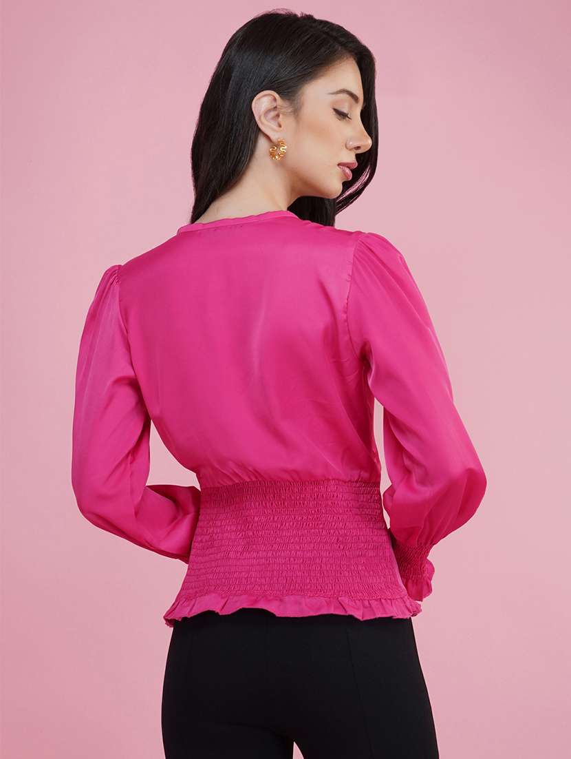 pink solid blouson top - 20327714 -  Standard Image - 2