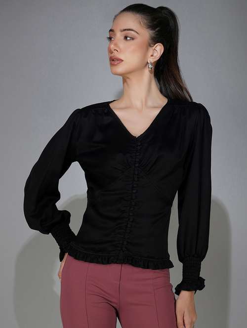 black solid blouson top - 20327715 -  Standard Image - 0