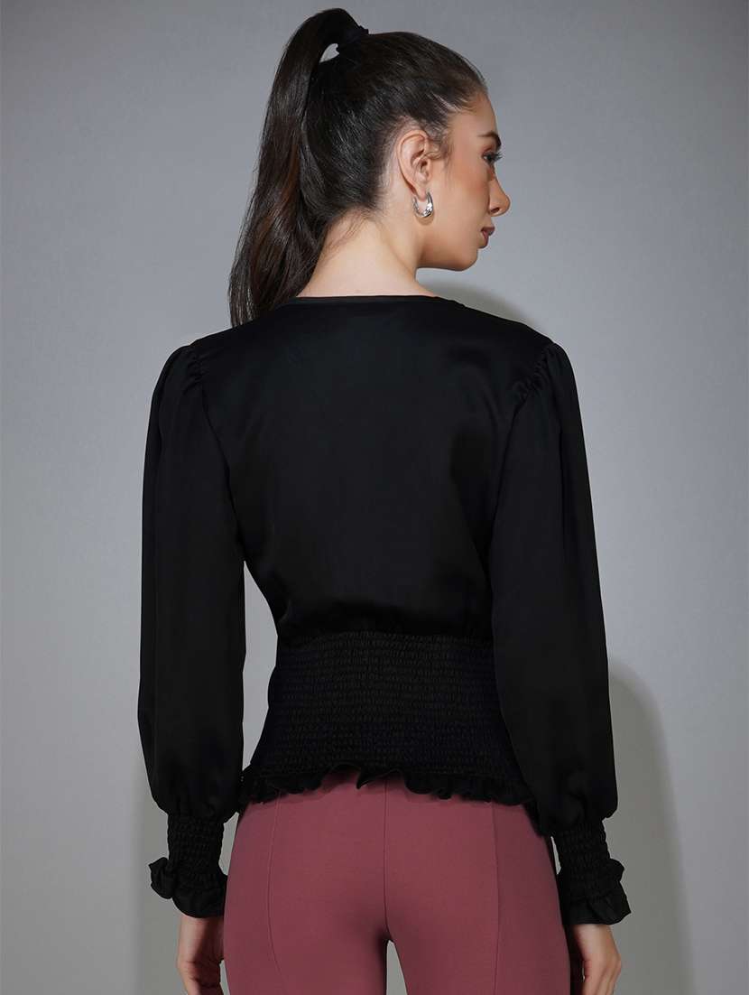 black solid blouson top - 20327715 -  Standard Image - 2