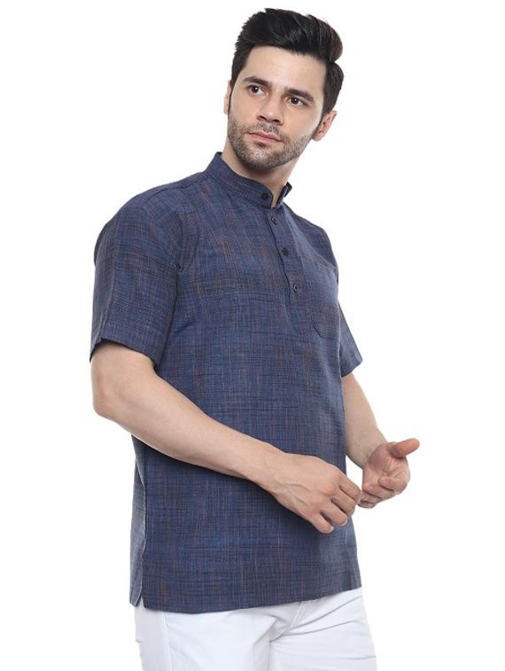 men blue self design cotton short kurtas kurta - 20329811 - Standard Image - 2