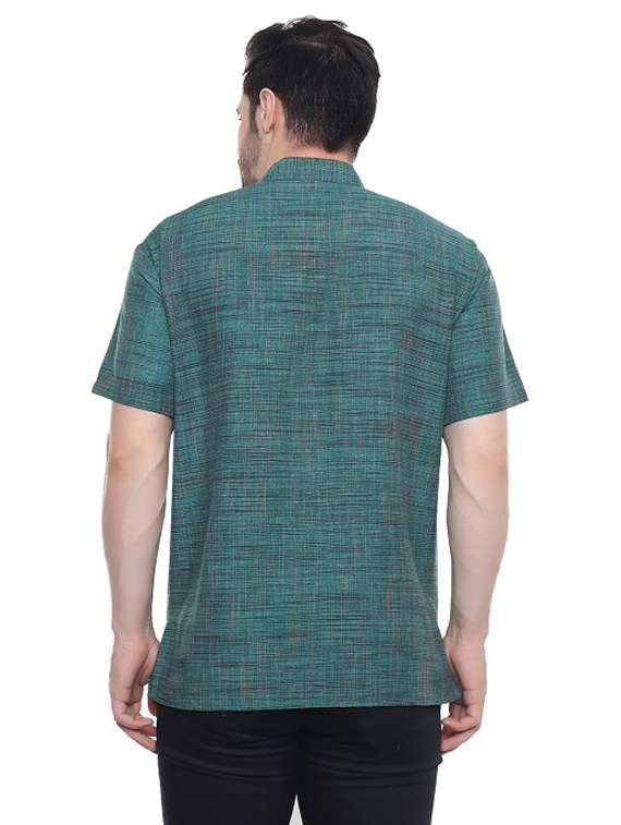 men teal green self design cotton short kurta - 20329813 -  Standard Image - 2
