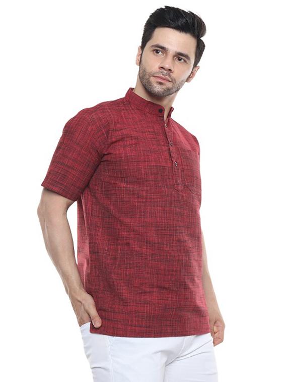 men red self design cotton short kurta - 20329814 - Standard Image - 2