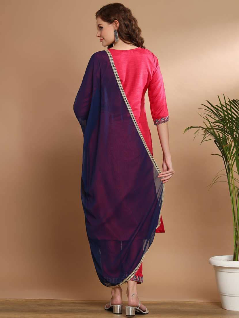 women three quarter sleeve kurta pant with dupatta set - 20329859 -  Standard Image - 2