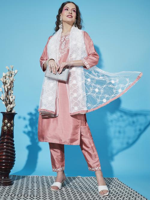 women three quarter sleeve kurta pant with dupatta set - 20329863 - Standard Image - 0
