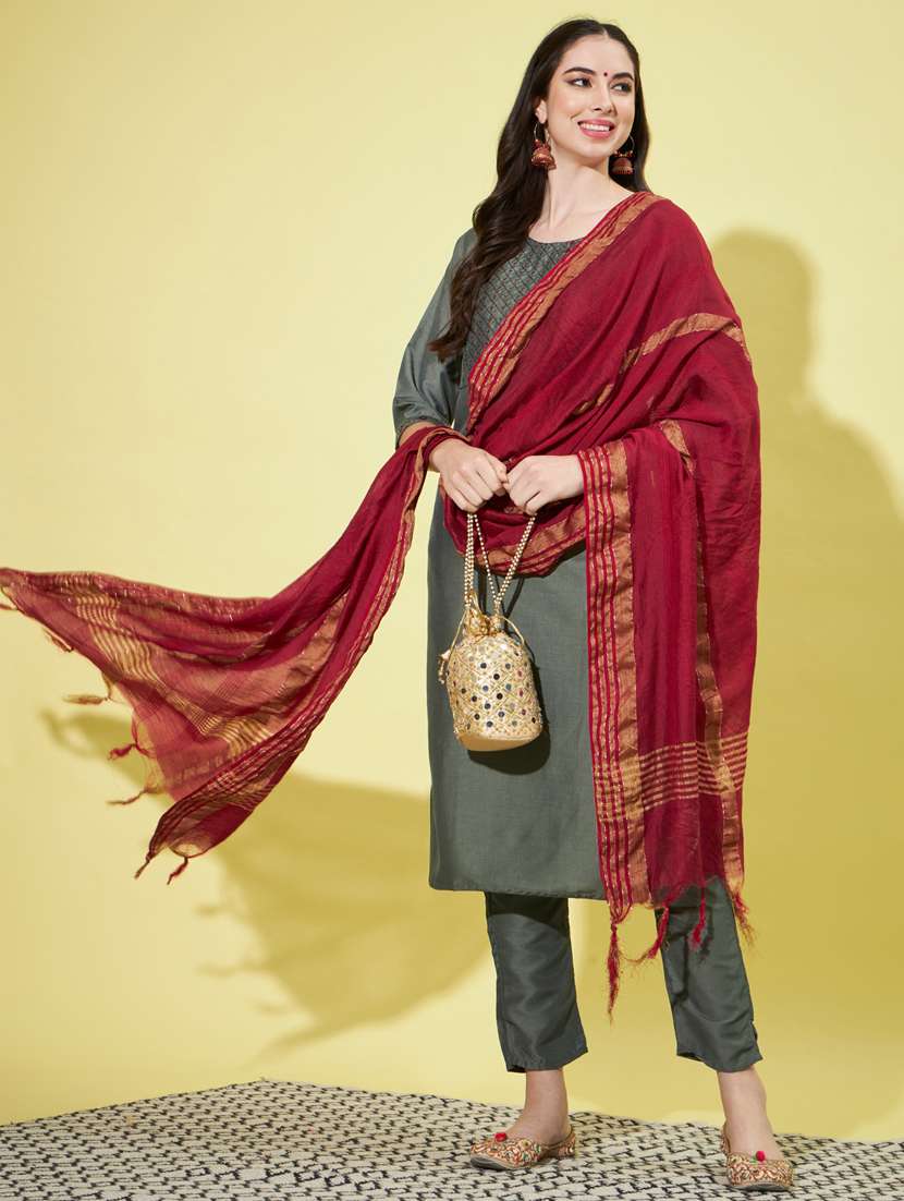 grey colored kurta pant set