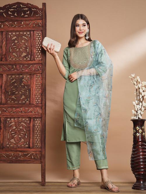 women three quarter sleeve kurta pant with dupatta set - 20329885 - Standard Image - 0