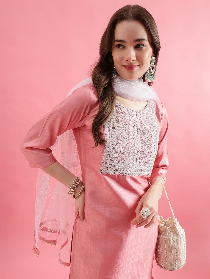women three quarter sleeve kurta pant with dupatta set - 20329890 - Standard Image - 2