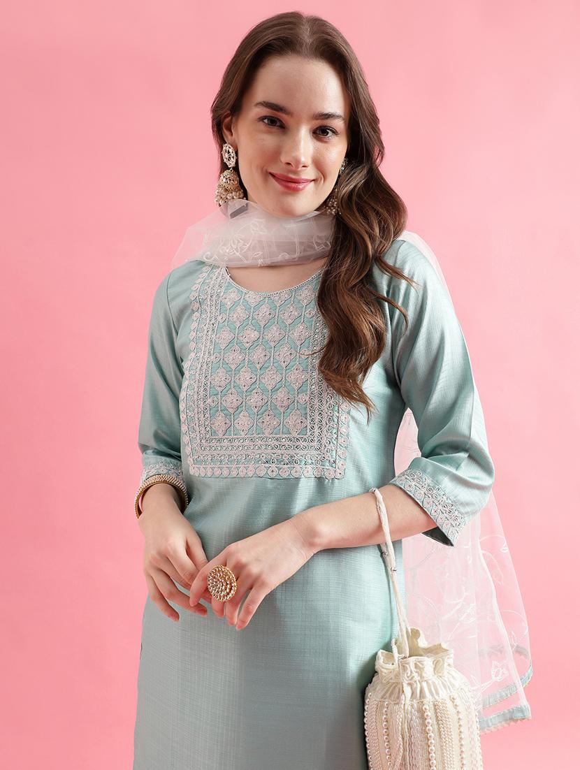 women three quarter sleeve kurta pant with dupatta set - 20329896 - Standard Image - 2