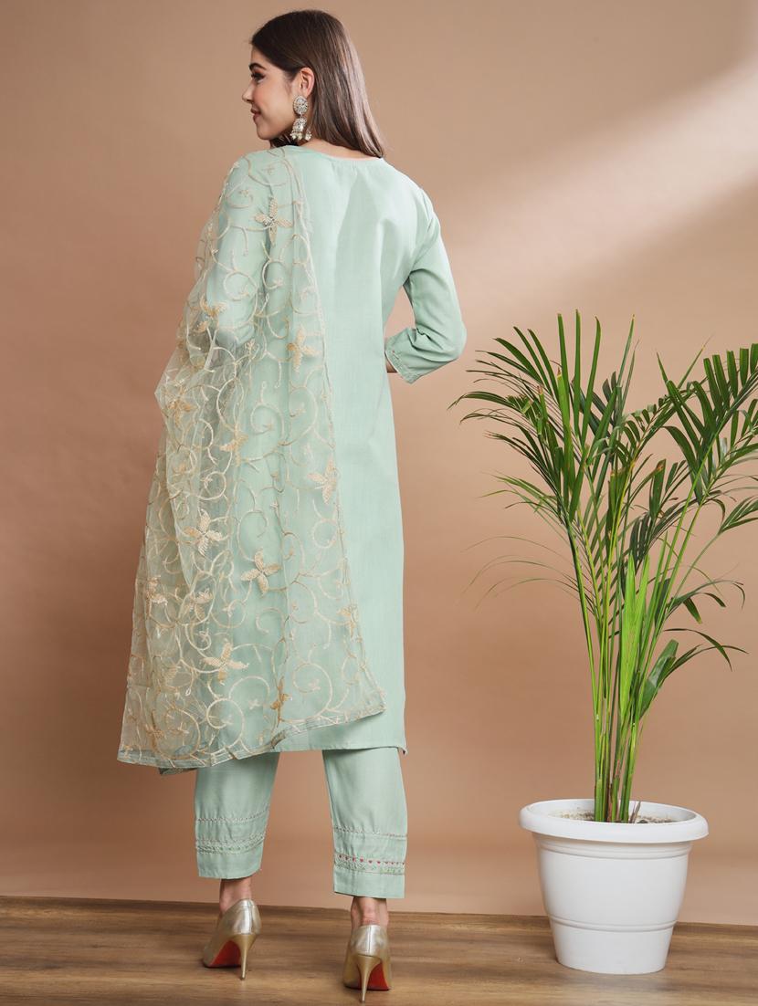 women three quarter sleeve kurta pant with dupatta set - 20329898 - Standard Image - 2