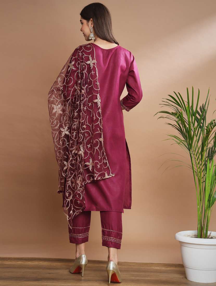 women three quarter sleeve kurta pant with dupatta set - 20329899 - Standard Image - 2