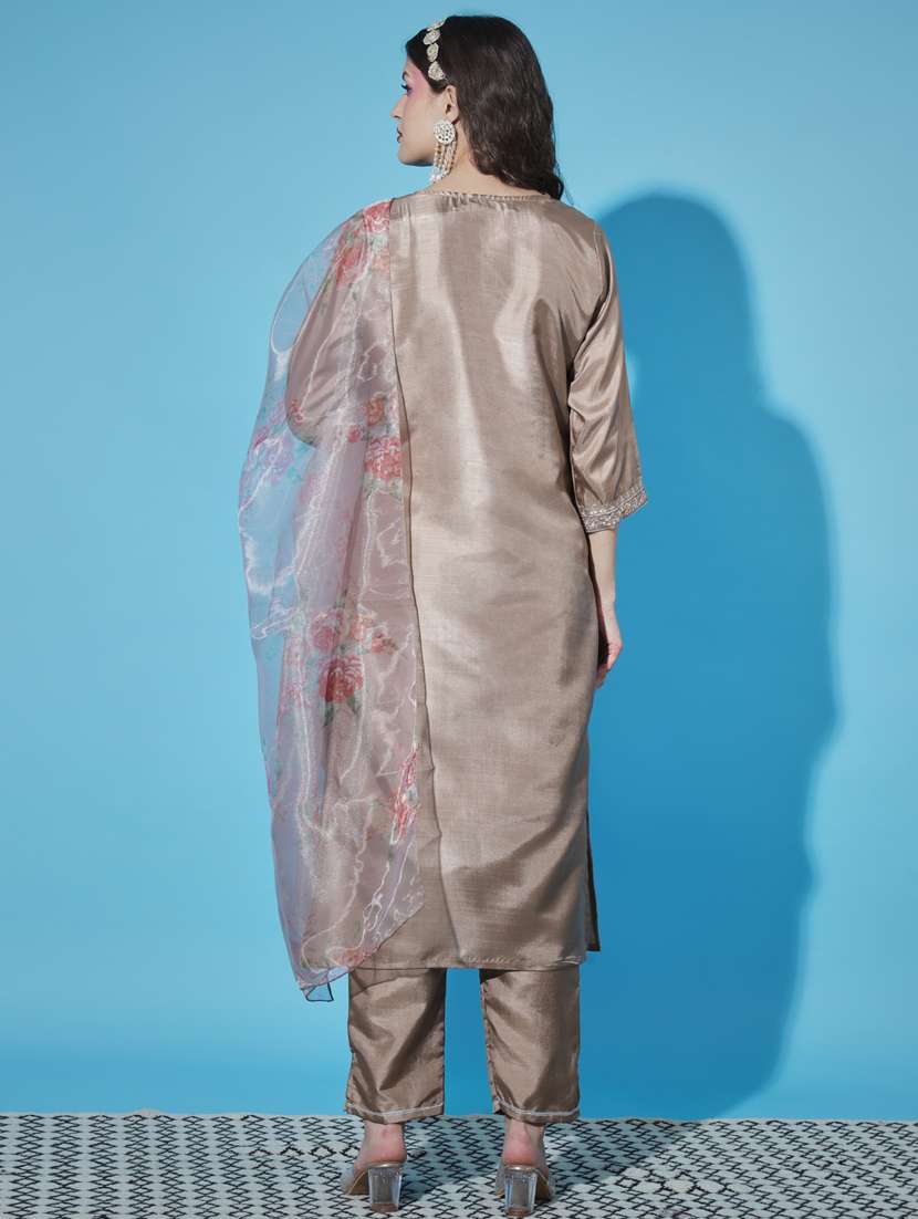 women three quarter sleeve kurta pant with dupatta set - 20329908 -  Standard Image - 2