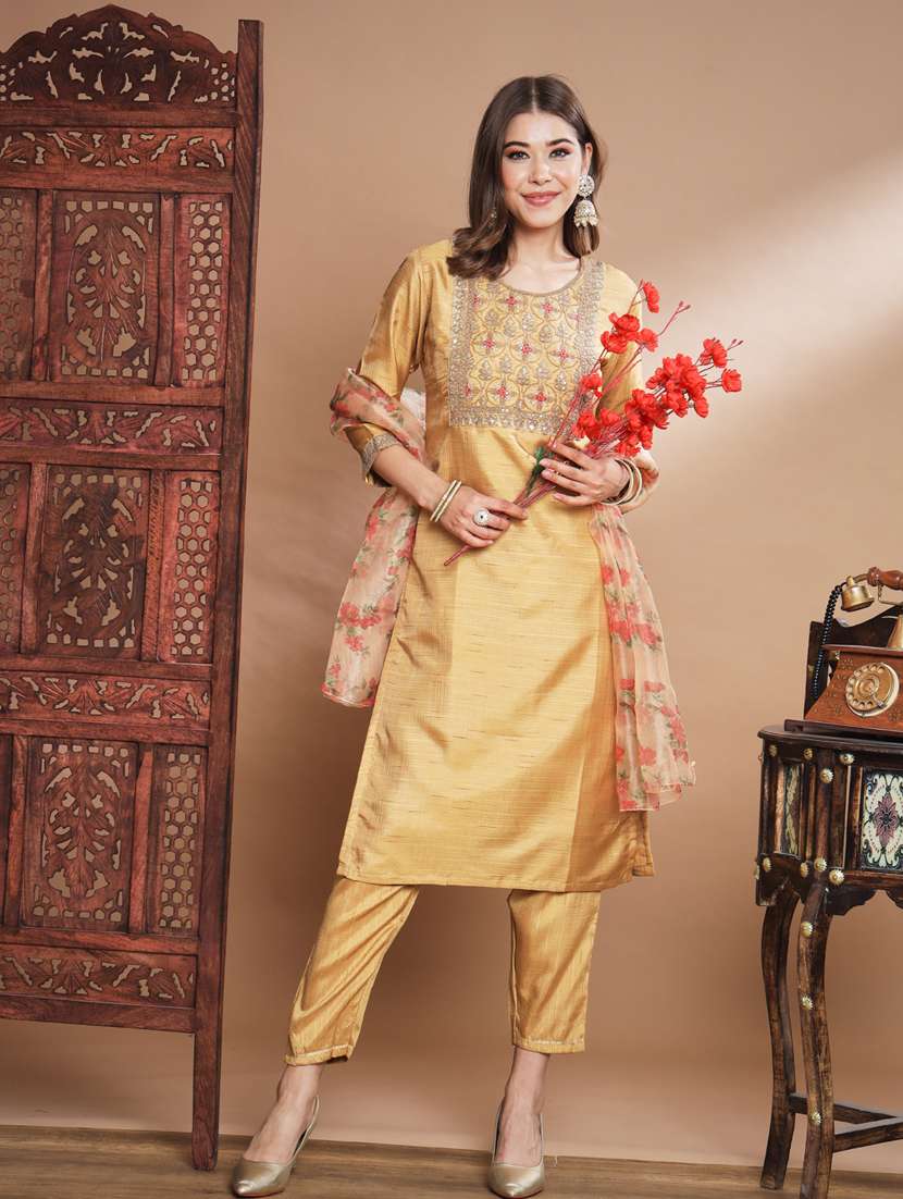 women yoke embroidered suit set