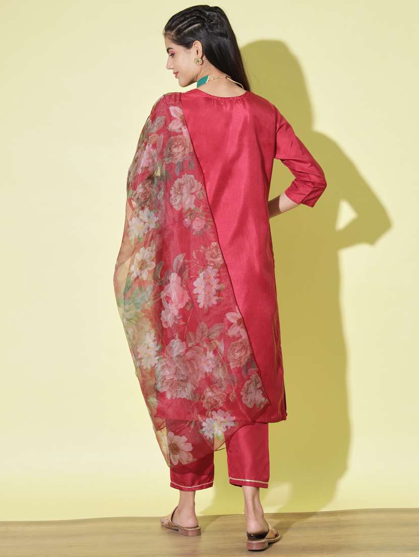 women three quarter sleeve kurta pant with dupatta set - 20329929 - Standard Image - 2