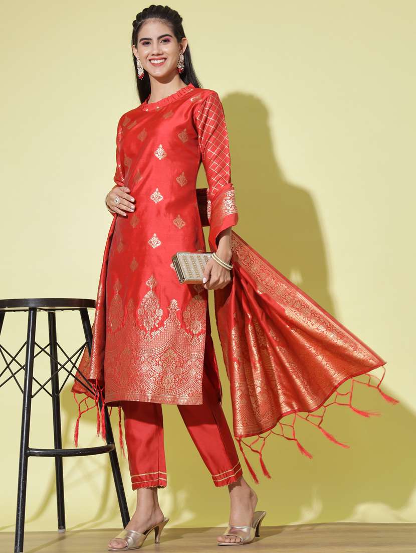 red colored kurta pant set